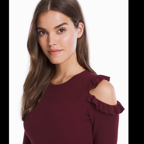 ❤️SOLD WHBM ruffled cold shoulder sweater - Picture 3 of 8